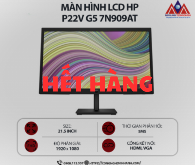 Màn hình máy tính HP G5 P22v 7N909AT (21.5 inch VA/ 1920 x 1080/ 200 cd/m2/ 5ms/ 75Hz), bảo hành 24 tháng