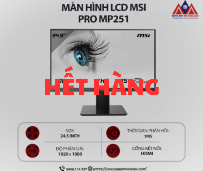 Màn hình máy tính MSI PRO MP251 (24.5 inch IPS/ 1920 x 1080/ 300 nits/ 1ms/ 100Hz), bảo hành 24 tháng