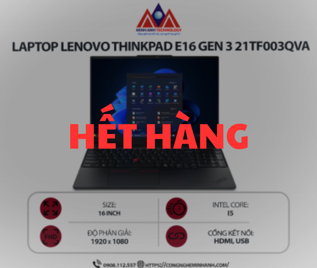 Laptop Lenovo ThinkPad E16 Gen 3 21TF003QVA (I5-210H/ Ram 16GB/ SSD 512GB/ Windows 11/  1Y/ Đen)