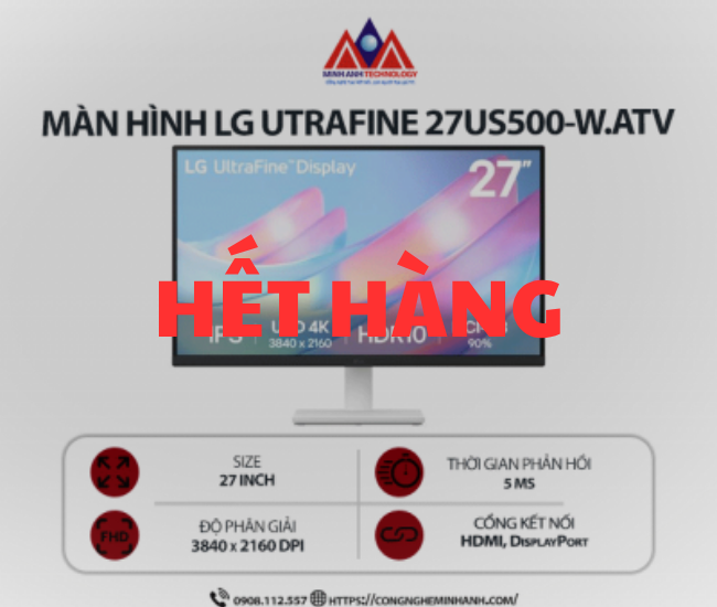 Màn hình máy tính LG UltraFine 27US500-W.ATV (27 inch/ 3840 x 2160/ 240 cd/m2/ 5ms/ 60Hz), bảo hảnh 24 tháng