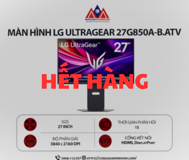 Màn hình máy tính LG UltraGear 27G850A-B.ATV (27 inch/ 3840 x 2160/ 750 cd/m2/ 1ms/ 240Hz), bảo hành 24 tháng
