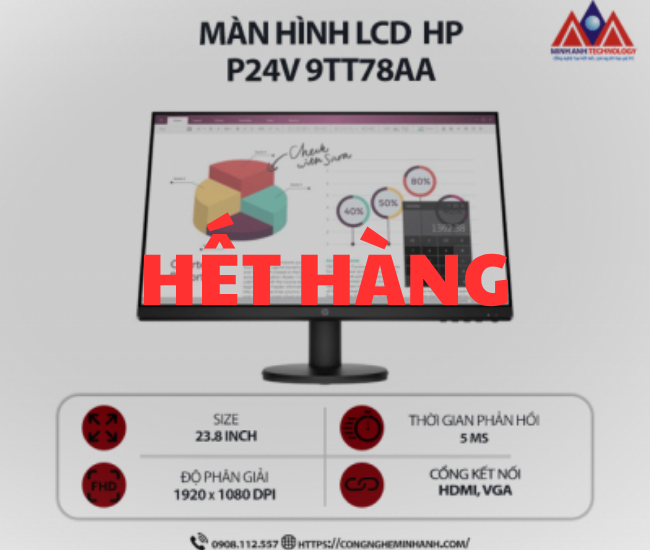 Màn hình máy tính HP P24v 9TT78AA (23.8 inch IPS/ 1920 x 1080/ 250 nits/ 5ms/ 60Hz), bảo hành 24 tháng