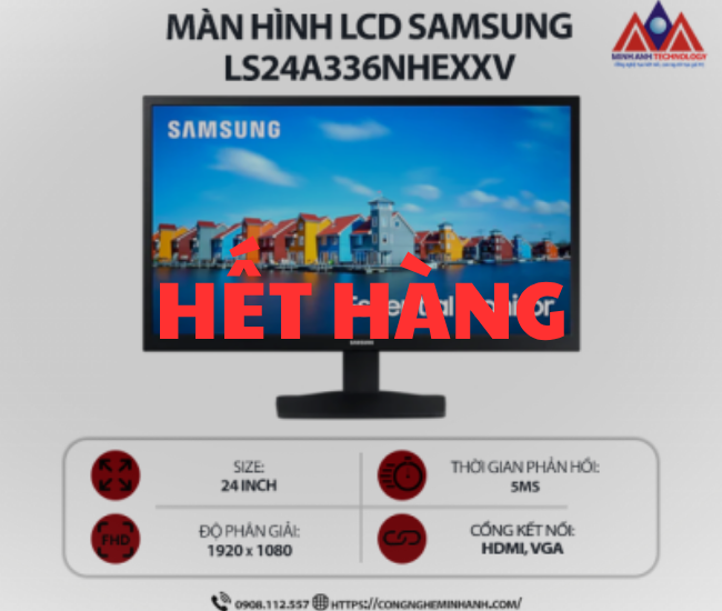 Màn hình máy tính Samsung LS24A336NHEXXV (24 inch VA/ 1920 x 1080/ 250cd/m2/ 5ms/ 60Hz), bảo hành 24 tháng