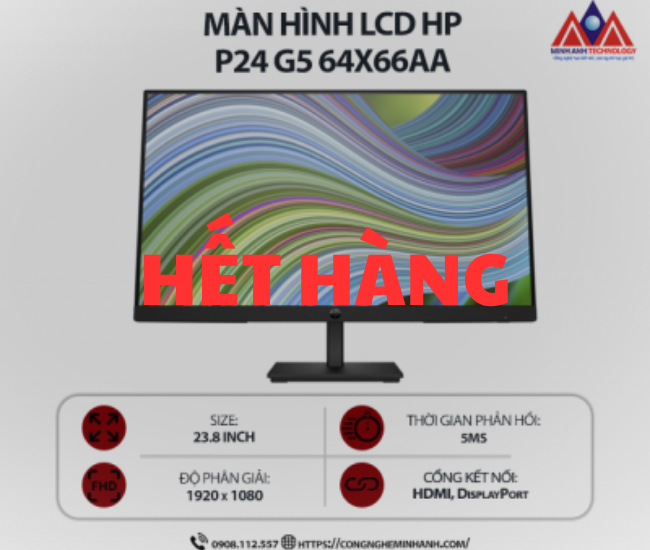 Màn hình máy tính HP P24 G5 64X66AA (23.8 inch IPS/ 1920 x 1080/ 250 cd/m2/ 5ms/ 75Hz), bảo hành 24 tháng