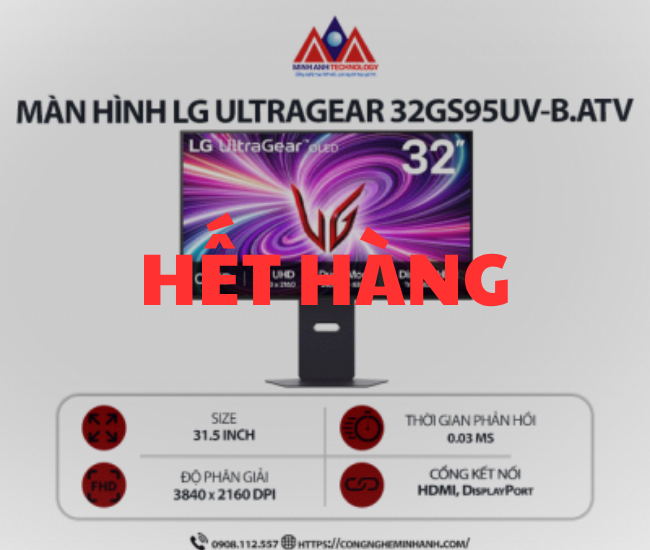Màn hình máy tính LG UltraGear 32GS95UV-B.ATV (31.5 inch/ 3840 x 2160/ 250 cd/m2/ 0.03ms/ 240Hz), bảo hành 24 tháng