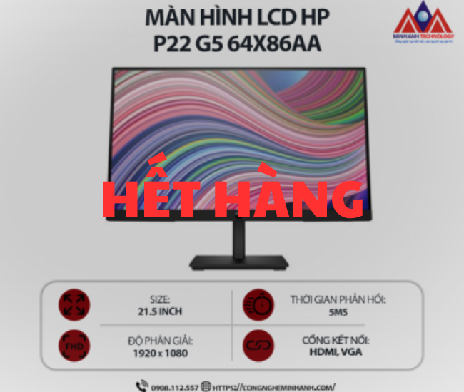 Màn hình máy tính HP P22 G5 64X86AA (21.5 inch IPS/ 1920 x 1080/ 250 nits/ 5ms/ 75Hz), bảo hành 24 tháng
