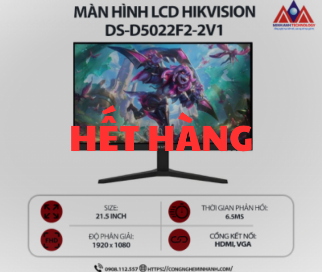 Màn hình máy tính Hikvision DS-D5022F2-2V1 (21,5 inch IPS/1920 x 1080/ 300 nits / 6.5ms/ 75Hz), bảo hành 24 tháng