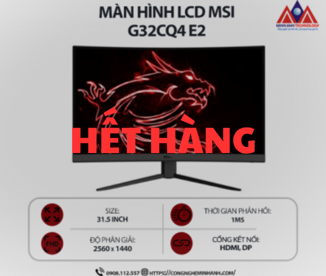 Màn hình máy tính MSI G32CQ4 E2 (31.5 inch VA/ 2560 x 1440/ 250 nits/ 1ms/ 170Hz), bảo hành 24 tháng