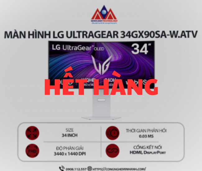 Màn hình máy tính LG UltraGear 34GX90SA-W.ATV (34 inch/ 3440 x 1440/ 275 cd/m2/ 0.03ms/ 240Hz), bảo hành 24 tháng