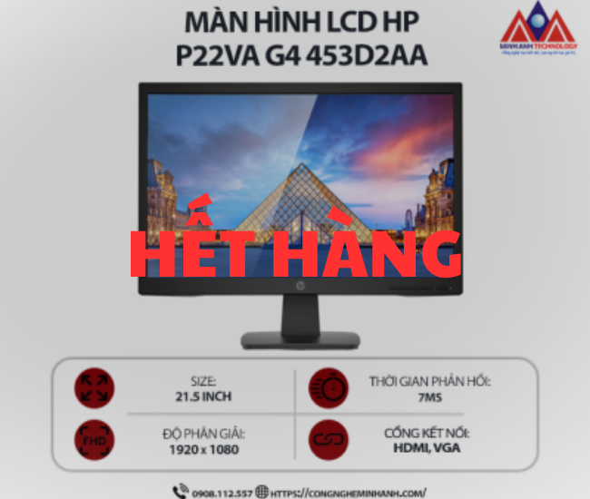 Màn hình máy tính HP P22VA G4 453D2AA (21.5 inch VA/ 1920 x 1080/ 250 cd/m2/ 7ms/ 60Hz), bảo hành 24 tháng