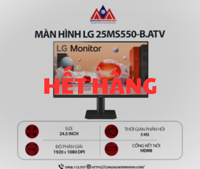 Màn hình máy tính LG 25MS550-B.ATV (24.5 inch/ 1920 x 1080/ 250cd/m2/ 5ms/ 100Hz), bảo hành 24 tháng