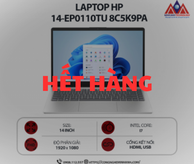 Laptop HP 14-ep0110TU 8C5K9PA (i7 1355U/ Ram 16GB/ SSD 512GB/ Windows 11/ 1Y/ Bạc)