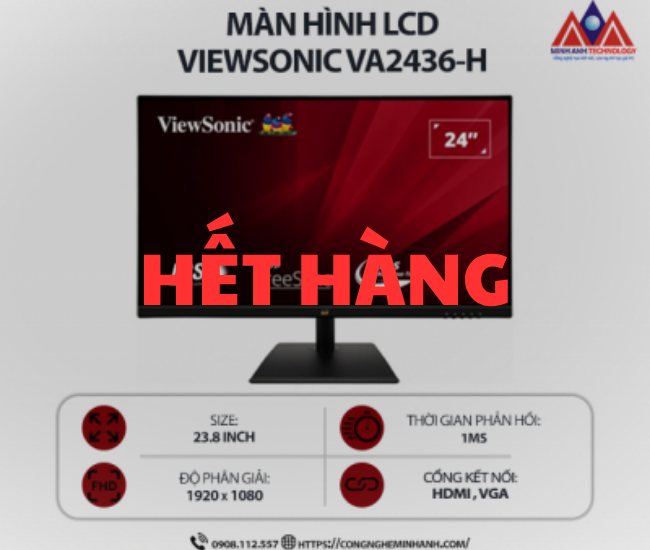 Màn hình máy tính Viewsonic VA2436-H (23.8 inch IPS/ 1920 x 1080/ 250 cd/m²/ 1ms/ 100Hz), bảo hành 24 tháng