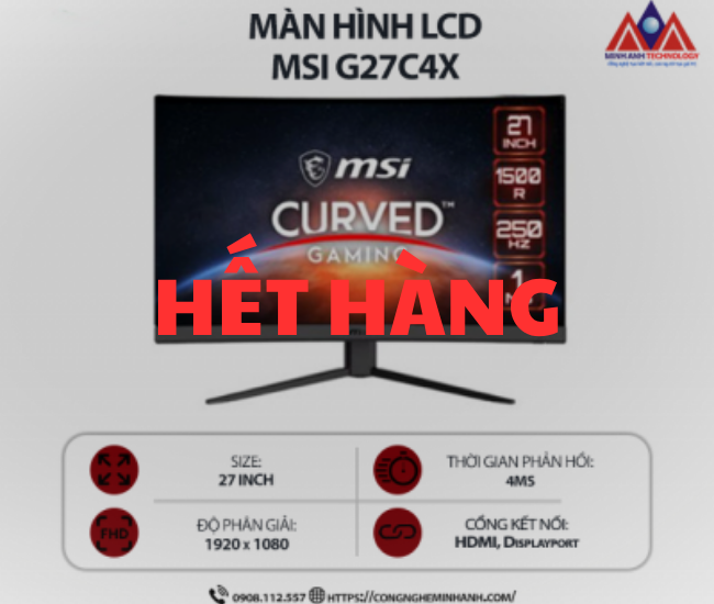 Màn hình máy tính MSI G27C4X (27 inch AV/ 1920 x 1080/ 300 nits/ 4ms/ 250Hz), bảo hành 24 tháng
