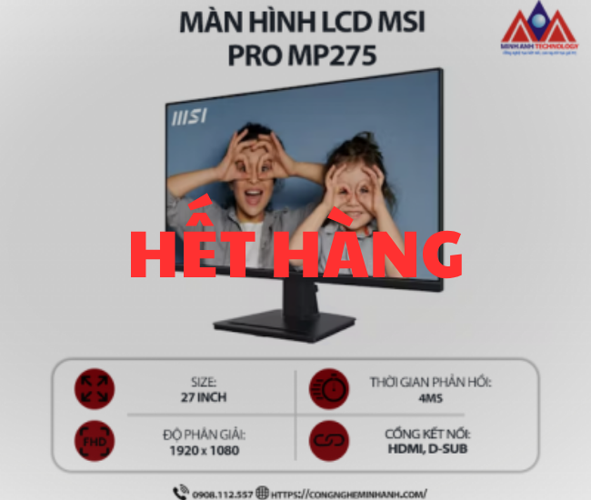 Màn hình máy tính MSI PRO MP275 (27 inch IPS/ 1920 x 1080/ 300 nits/ 4ms/ 100Hz), bảo hành 24 tháng