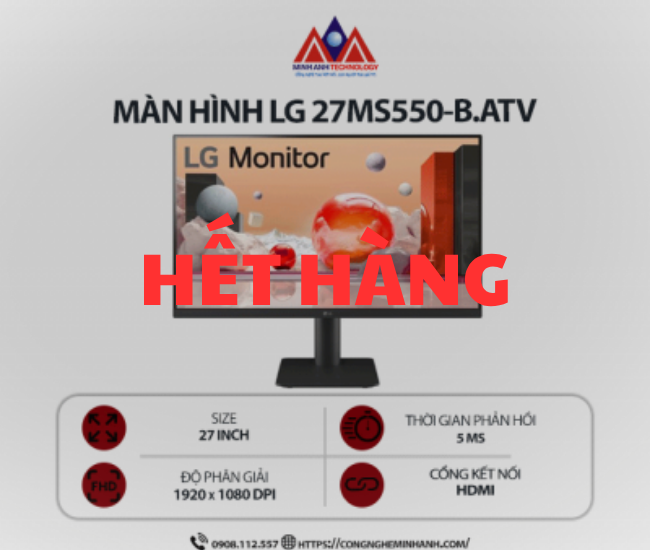 Màn hình máy tính LG 27MS550-B.ATV (27 inch/ 1920 x 1080/ 250 cd/m2/ 5ms/ 100Hz), bảo hành 24 tháng