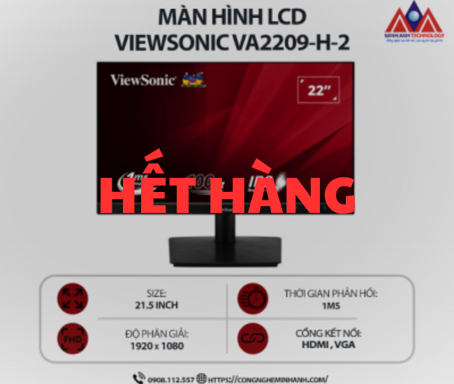 Màn hình máy tính Viewsonic VA2209-H-2 (21.5 inch IPS/ 1920 x 1080/ 250 cd/m2/ 1ms/ 100Hz), bảo hành 24 tháng