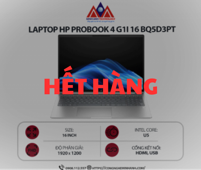 Laptop HP Probook 4 G1i 16 BQ5D3PT (Ultra 5-225U/ Ram 8GB/ SSD 512GB/ Windows 11 Home/ 1Y/ Bạc)