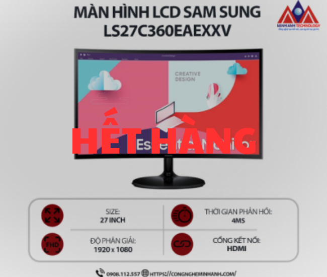 Màn hình máy tính Samsung LS27C360EAEXXV (27 inch VA/ 1920 x 1080/ 250cd/m2/ 4ms/ 75Hz), bảo hành 24 tháng
