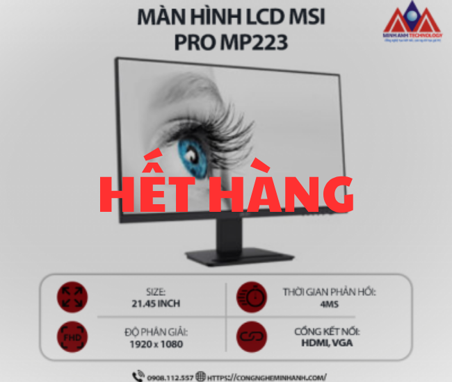 Màn hình máy tính MSI Pro MP223 (21.45 inch/ 1920 x 1080/ 250 cd/m2/ 1ms/ 100Hz), bảo hành 24 tháng
