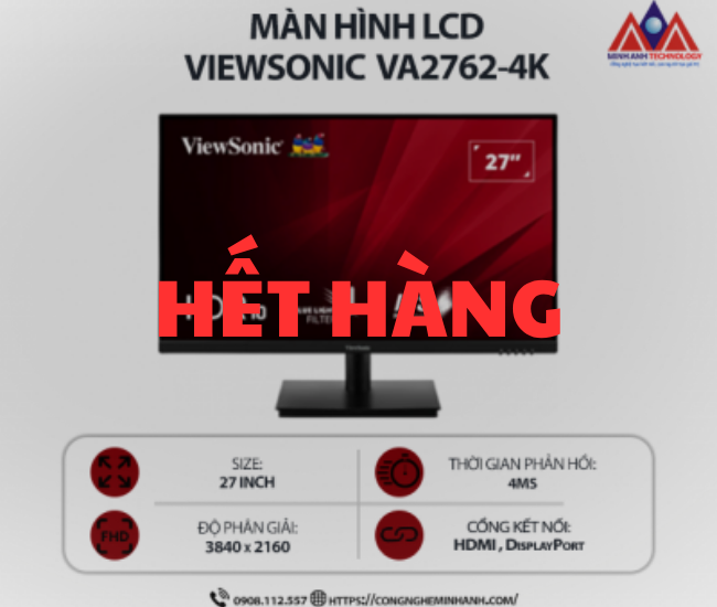 Màn hình máy tính Viewsonic VA2762-4K (27 inch IPS/ 3840 x 2160/ 250 cd/m2/ 4ms/ 60Hz), bảo hành 24 tháng