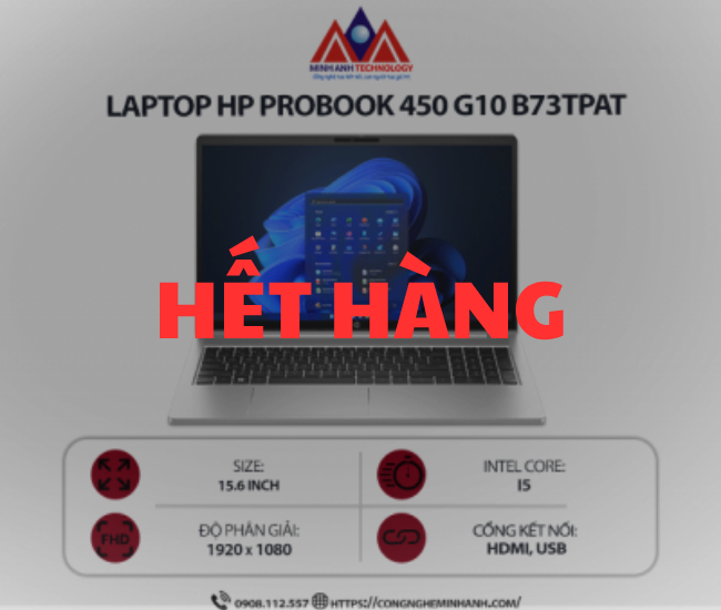 Laptop HP ProBook 450 G10 B73TPAT (i5 1334U/ 16GB/ 512GB SSD/ 15.6 inch FHD/ Win 11 Home/ Bạc)