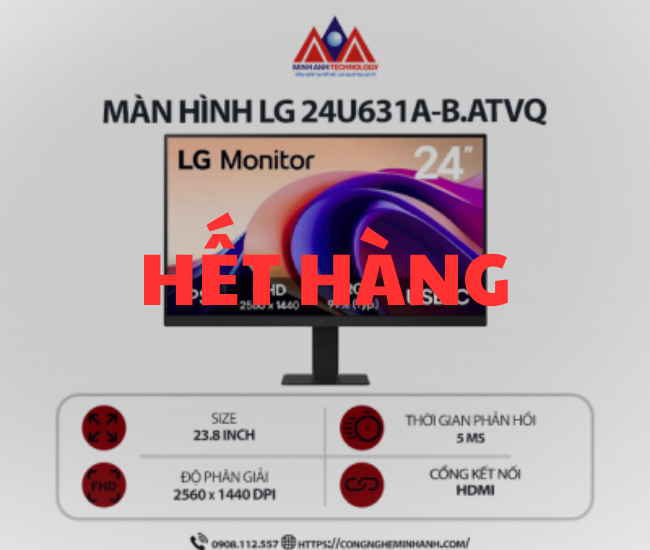 Màn hình máy tính LG 24U631A-B.ATVQ (23.8 inch/ 2560 x 1440/ 250 cd/m2/ 5ms / 100Hz), bảo hành 24 tháng