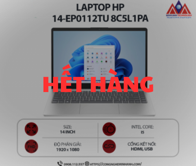 Laptop HP 14-ep0112TU 8C5L1PA (i5 1335U/ Ram 16GB/ SSD 512GB/ Windows 11 Home/ 1Y/ Bạc)