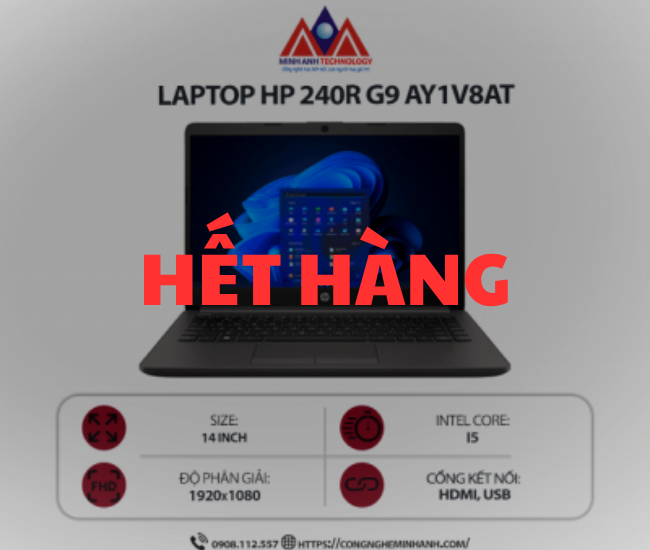 Laptop HP 240R G9 AY1V8AT (i5-1334U/ Ram 16GB/ SSD 512GB/ Windows 11/ Đen)