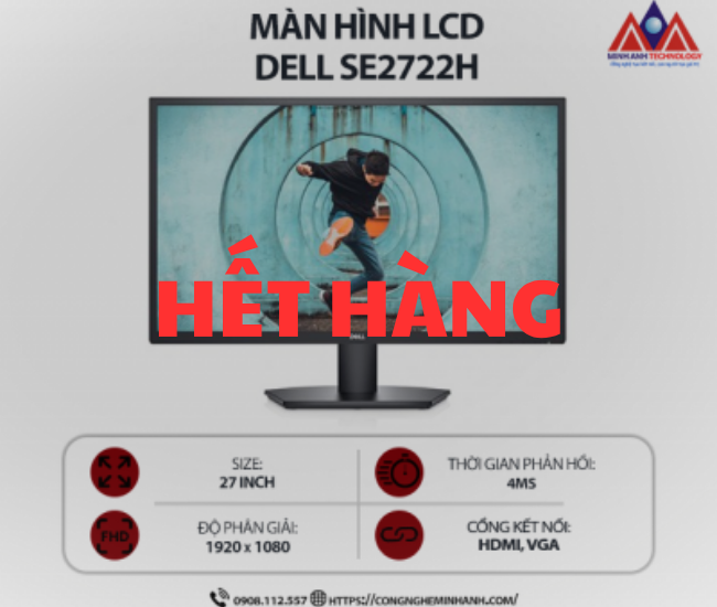 Màn hình máy tính Dell SE2722H (27 inch VA/ 1920 x 1080/ 250 cd/m2/ 4ms/ 75Hz), bảo hành 24 tháng