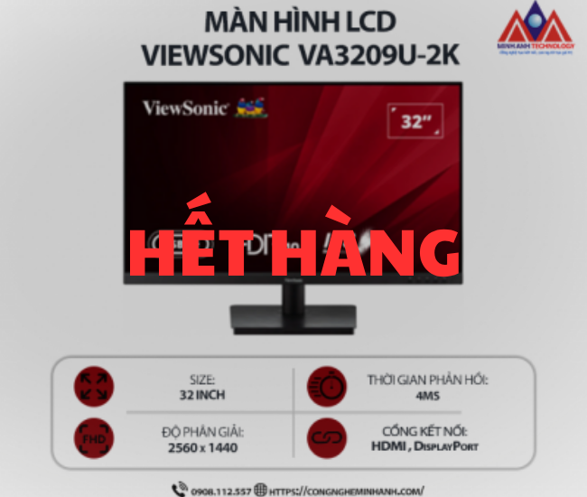 Màn hình máy tính Viewsonic VA3209U-2K (32 inch IPS/ 2560 x 1440/ 250 cd/m2/ 4ms/ 75Hz), bảo hành 24 tháng