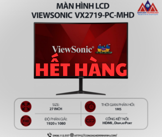 Màn hình máy tính Viewsonic VX2719-PC-MHD (27 inch VA/ 1920 x 1080/ 250 cd/m2/ 1ms/ 240Hz/ Curved), bảo hành 24 tháng