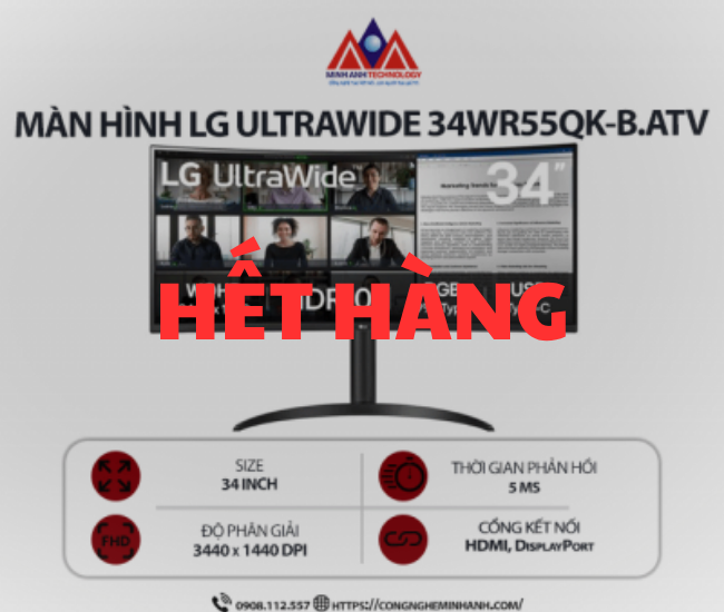 Màn hình máy tính LG UltraWide 34WR55QK-B.ATV (34 inch/ 3440 x 1440/ 240 cd/m2/ 5ms/ 100Hz), bảo hành 24 tháng