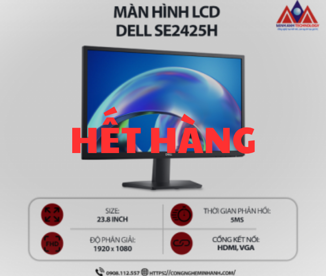Màn hình máy tính Dell SE2425H (23.8 inch VA/ 1920 x 1080/ 250 cd/m2/ 5ms/ 75Hz), bảo hành 24 tháng