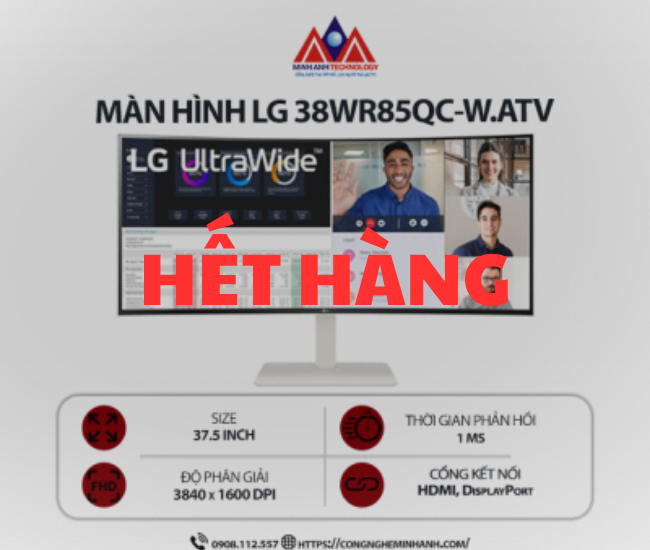 Màn hình máy tính LG 38WR85QC-W.ATV (37.5 inch/ 3840 x 1600/ 450 cd/m2/ 1ms/ 144Hz), bảo hành 24 tháng
