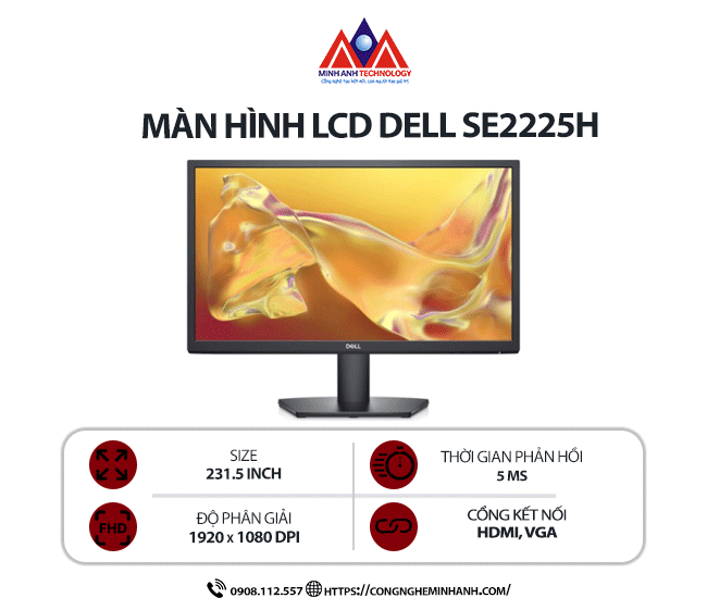 Màn hình máy tính Dell SE2225H (21.5 inch VA/ 1920 x 1080/ 250 cd/m2/ 5ms/ 75Hz), bảo hành 24 tháng