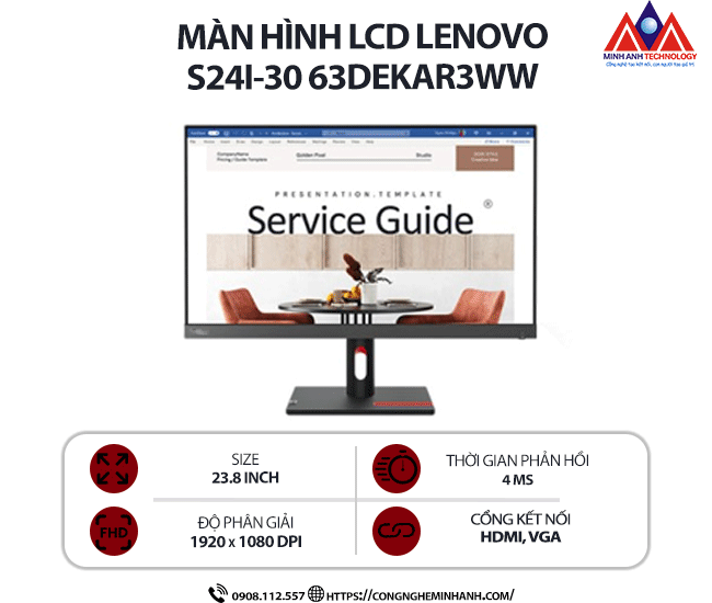 Màn hình máy tính Lenovo ThinkVision S24i-30 63DEKAR3WW (23.8 inch VA/ 1920 x 1080/ 250 nits/ 4ms/ 100Hz), bảo hành 24 tháng