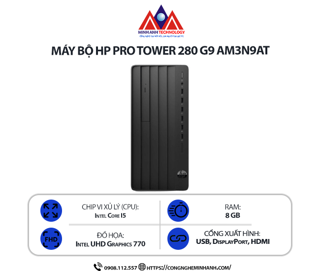 Máy bộ HP Pro Tower 280 G9 AM3N9AT (i5 12500/ Ram 8GB/ SSD 512GB/ Windows 11 Home/ 1Y)