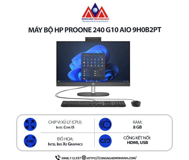 Máy bộ HP ProOne 240 G10 AIO 9H0B2PT (i5 1335U/ Ram 8GB/ SSD 512GB/ Windows 11/ 1Y)