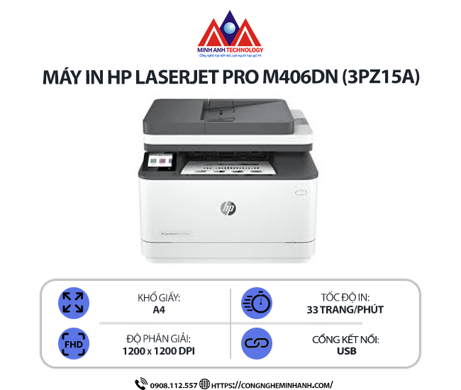 Máy in HP LaserJet Pro MFP 3103FDN (3G631A) – In trắng đen, in 2 mặt tự động, scan, copy, fax, kết nối mạng LAN