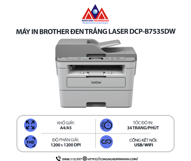Máy in Brother DCP-B7535DW – In laser đa chức năng, in 2 mặt tự động, scan, copy, kết nối WiFi