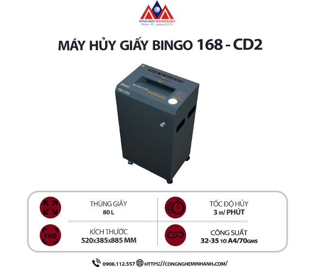 Máy hủy giấy BINGO 168 - CD2