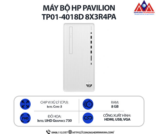 Máy bộ HP Pavilion TP01-4018d 8X3R4PA (i3 13100/ Ram 8GB/ SSD 256GB/ Windows 11/ 1Y)
