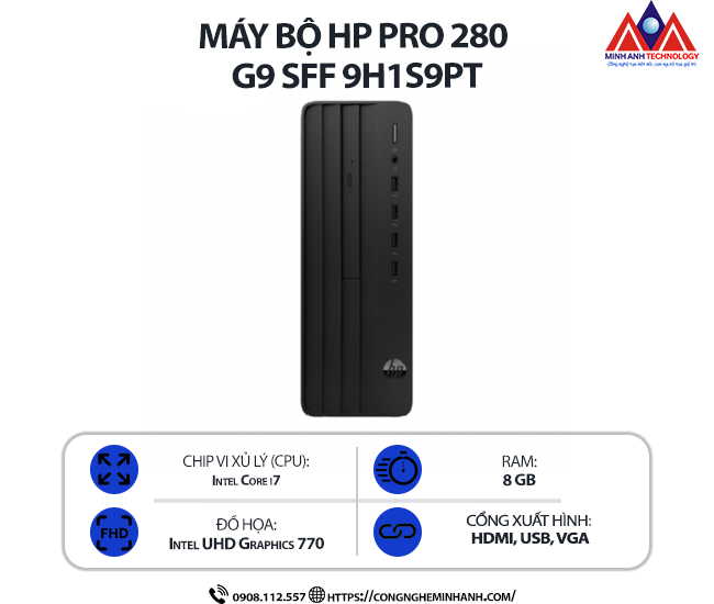 Máy bộ HP Pro 280 G9 SFF 9H1S9PT (i7 13700/ Ram 8GB/ SSD 512GB/ Windows 11/ 1Y)