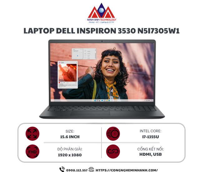 Laptop Dell Inspiron 3530 N5I7305W1 (i7 1355U/ 16GB/ 512GB SSD/ 15.6 inch FHD/ Win 11/ Office/ Black/ 1Y)