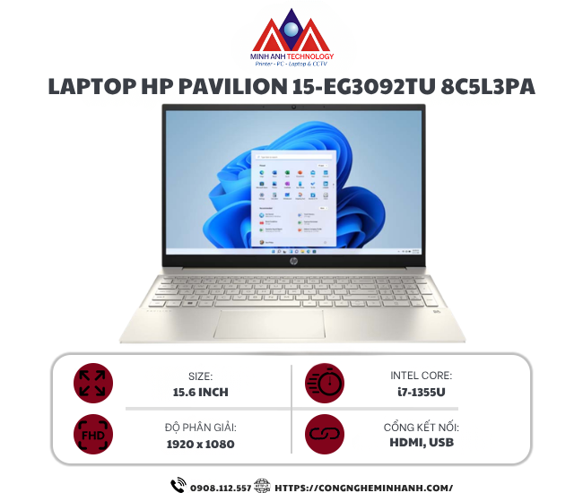 Laptop HP Pavilion 15-eg3092TU 8C5L3PA (i7 1355U/ 8GB/ 512GB SSD/15.6 inch FHD/Win11/ Gold/ Vỏ nhôm)