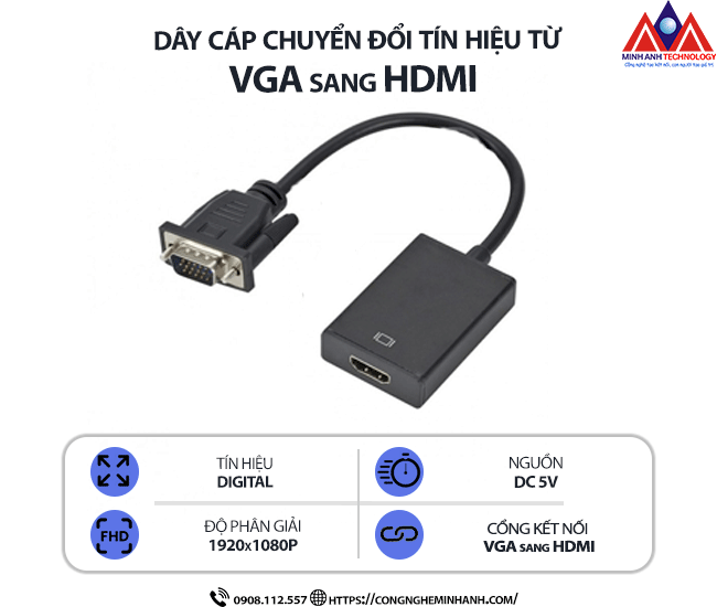Dây cáp chuyển đổi tín hiệu từ VGA sang HDMI