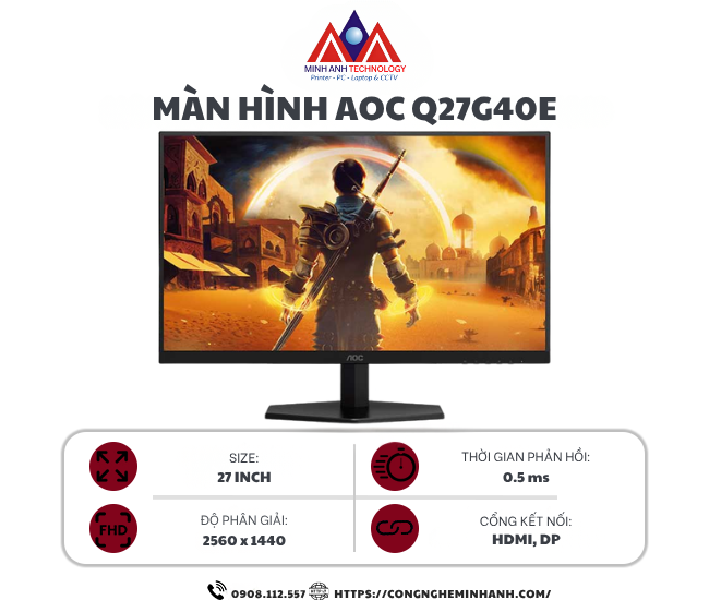 Màn hình AOC Q27G40E (27 inch/ 2560 x 1440/ 350 cd/m2/ 0.5ms/ 180Hz)