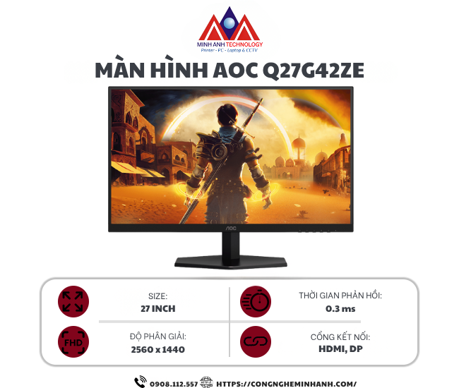Màn Hình Gaming AOC Q27G42ZE (27 inch/ IPS/ 2K/ 260Hz/ 0.3ms)