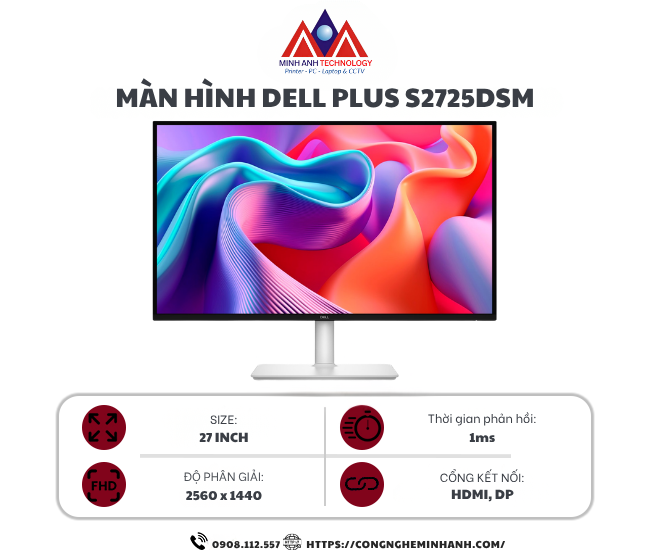 Màn hình LCD Dell Plus S2725DSM (27 inch/ 2560 x 1440/ 350 cd/m2/ 1ms/ 144Hz/ 3W x 2 Speakers)